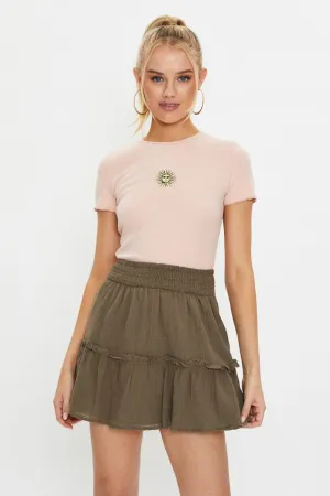Pink T-Shirt Short Sleeve Embroided Strong Denim