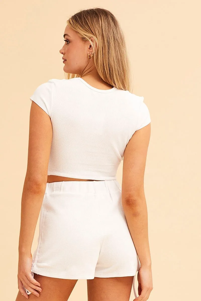 White Sutton Waffle Crew Neck Baby Tee Summer Outerwear Bio Glow