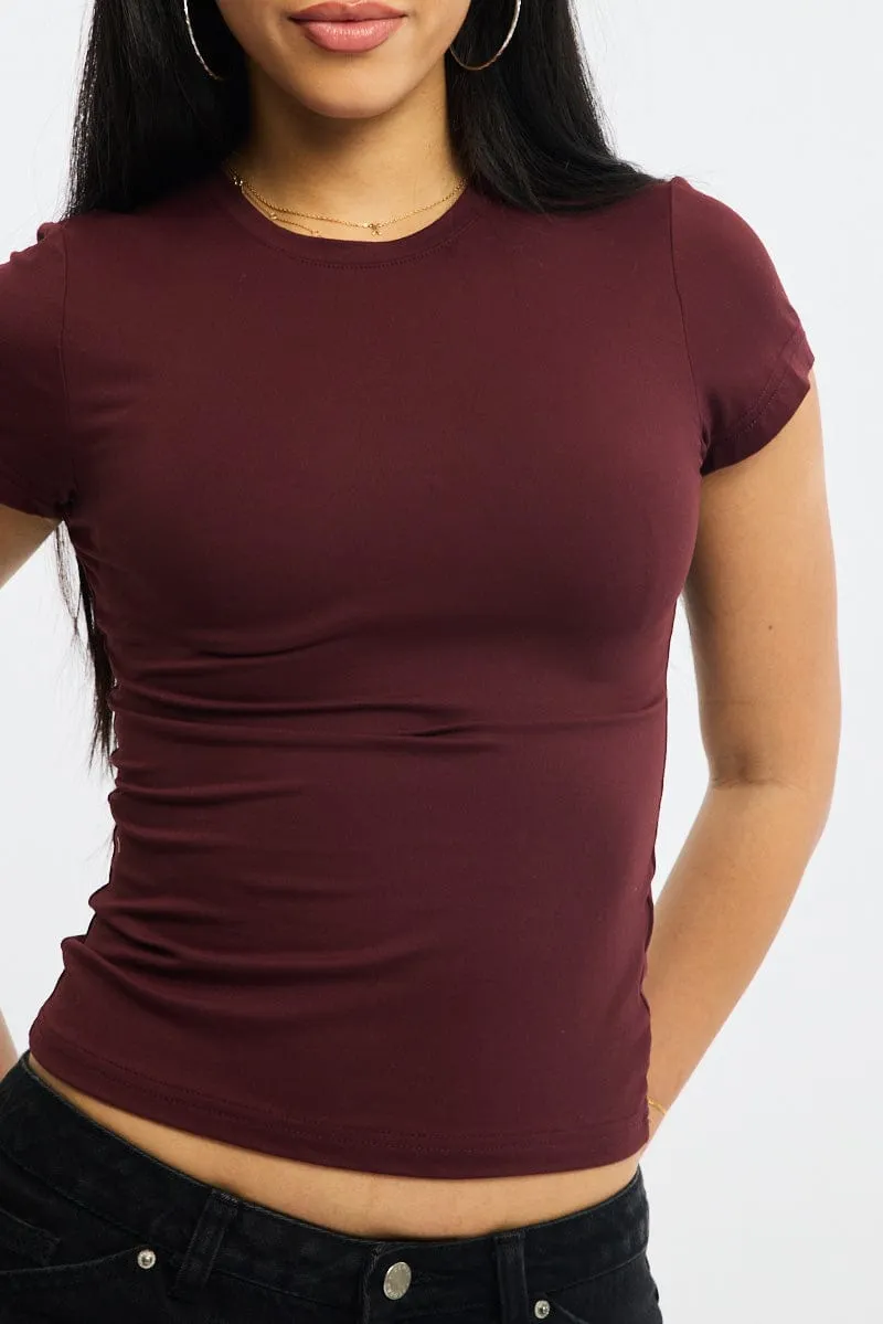 Red T-Shirt Short Sleeve Crew Neck Long Line Elite Vibe Rich Tone