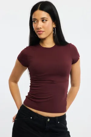 Red T-Shirt Short Sleeve Crew Neck Long Line Stylish Dress HighDensity Weave