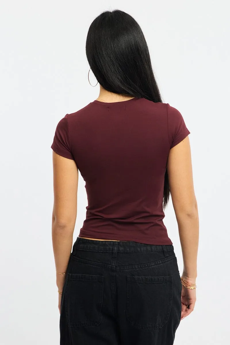 Red T-Shirt Short Sleeve Crew Neck Long Line ErgonomicCut Outdoor Shirt