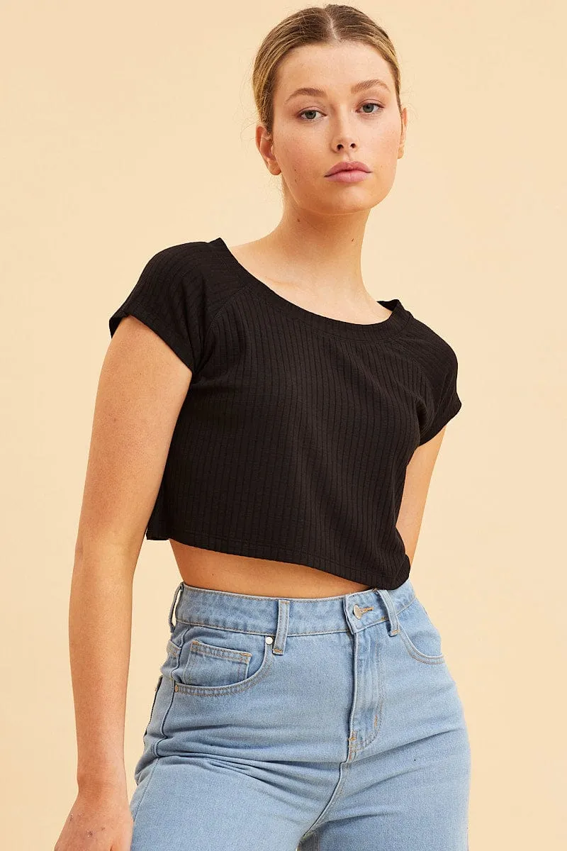 Faith Core MoistureControlClothing Black Cropped T-Shirt Wide Rib Crew Neck Short Sleeve