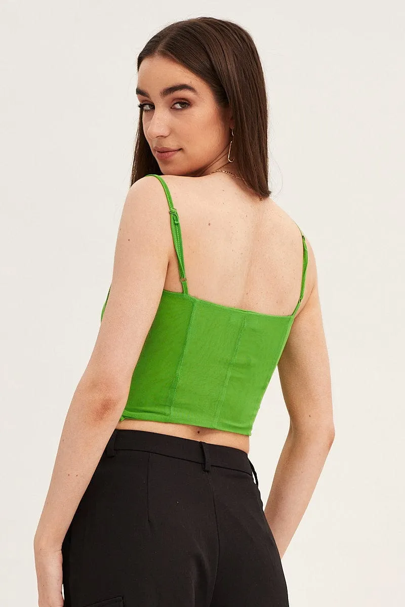 High-Quality Fabric WrinkleResistant Fabric Green Mesh Sleeveless Corset Detail Singlet Top