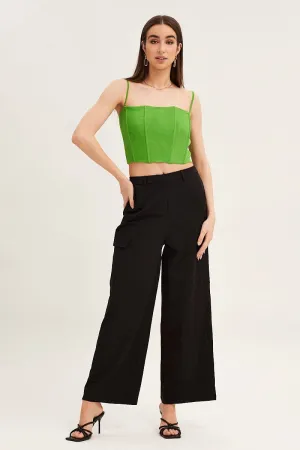 Green Mesh Sleeveless Corset Detail Singlet Top premium fabric
