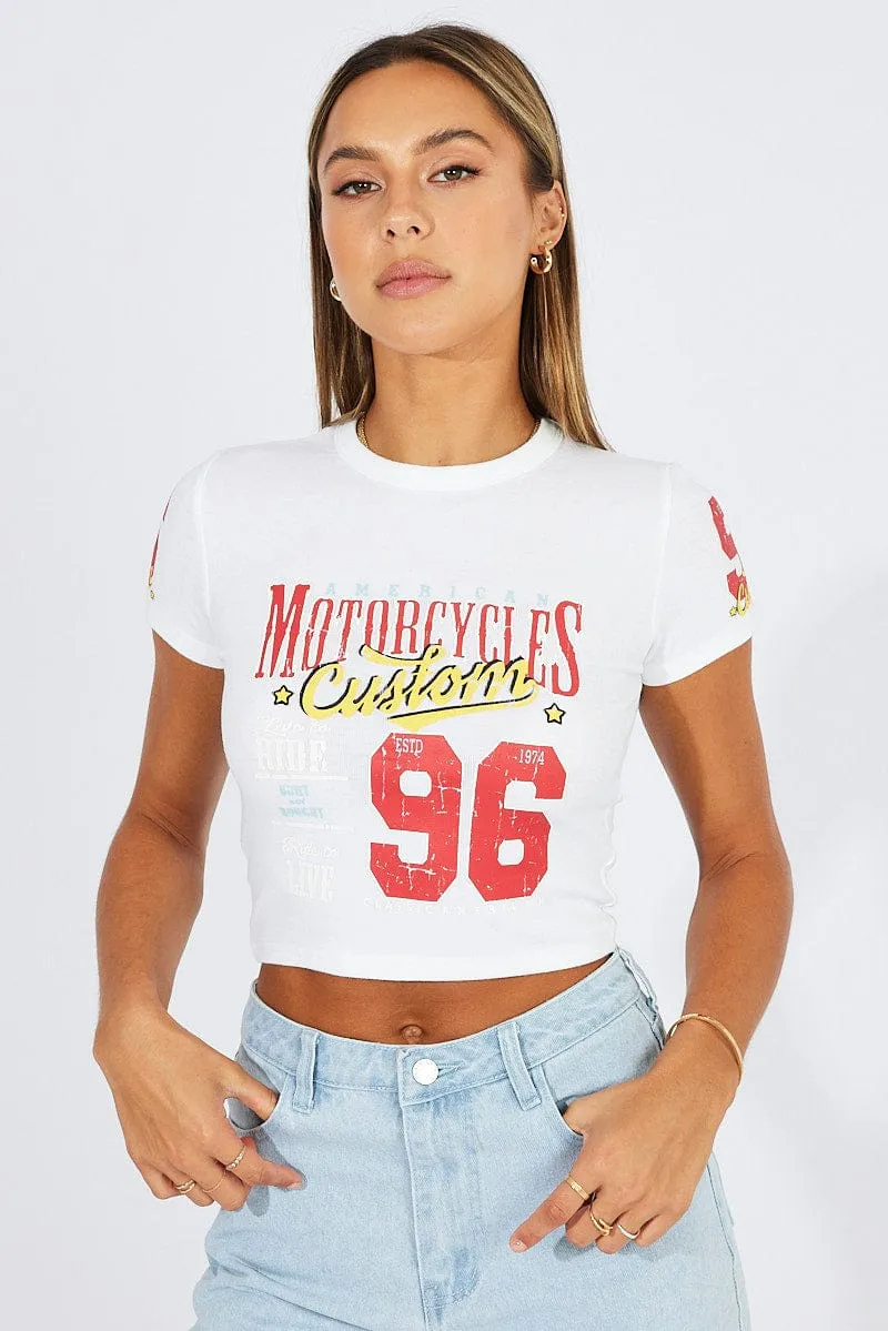Simple Chic White Graphic Tee Short Sleeve