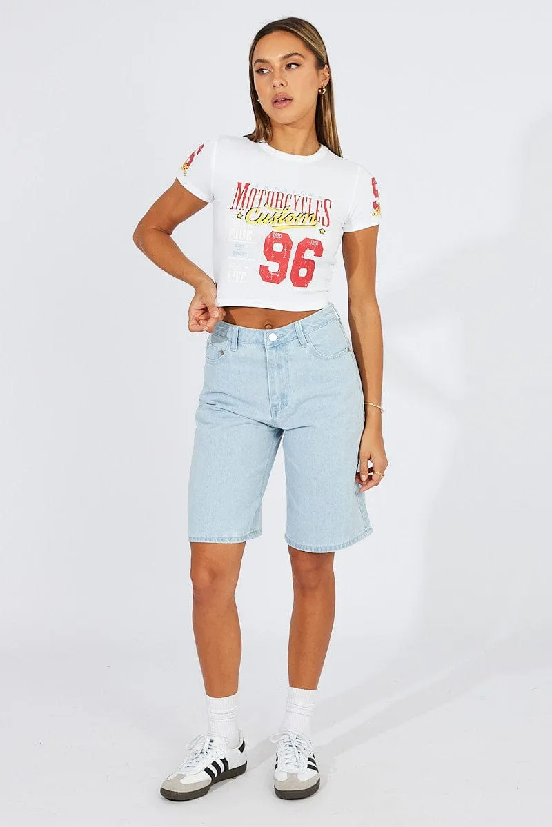 MultiPly Fabric comfortable top White Graphic Tee Short Sleeve