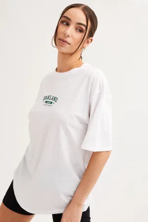 Soft Design White Graphic T-Shirt Crew Neck Short Sleeve