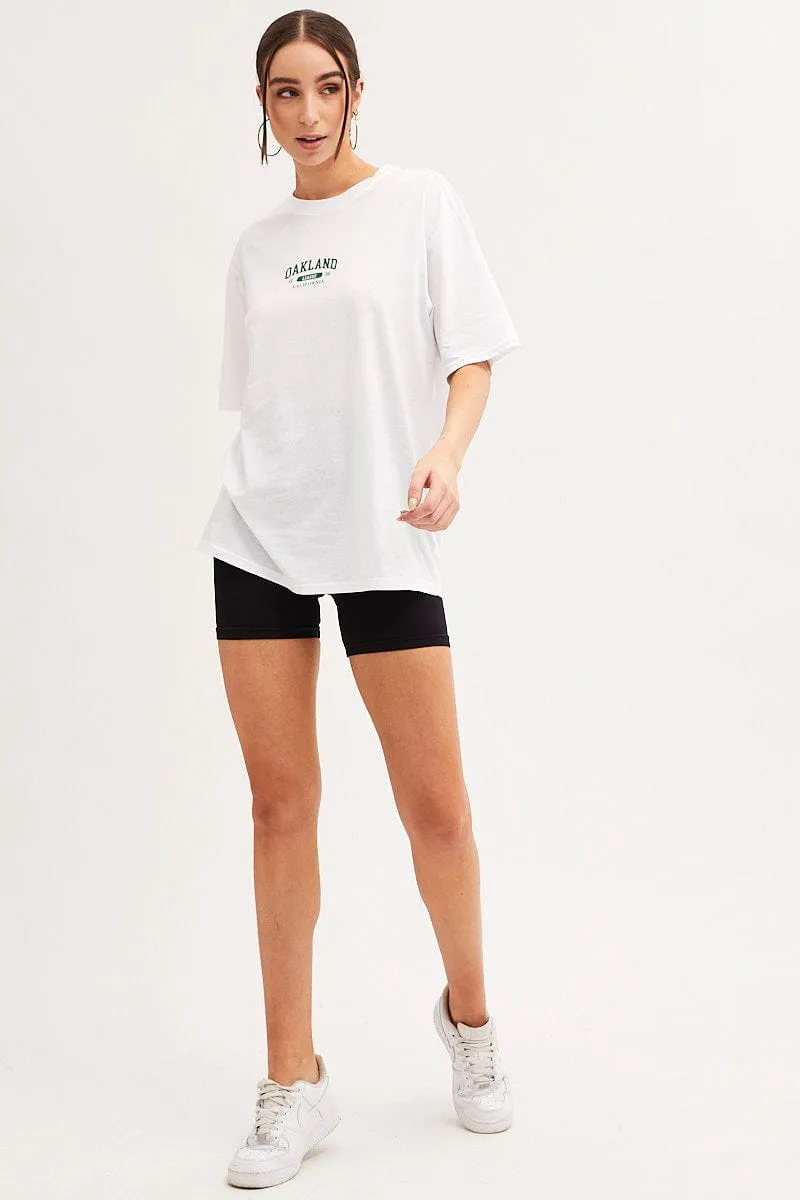 White Graphic T-Shirt Crew Neck Short Sleeve Fit For Movement anti static coating