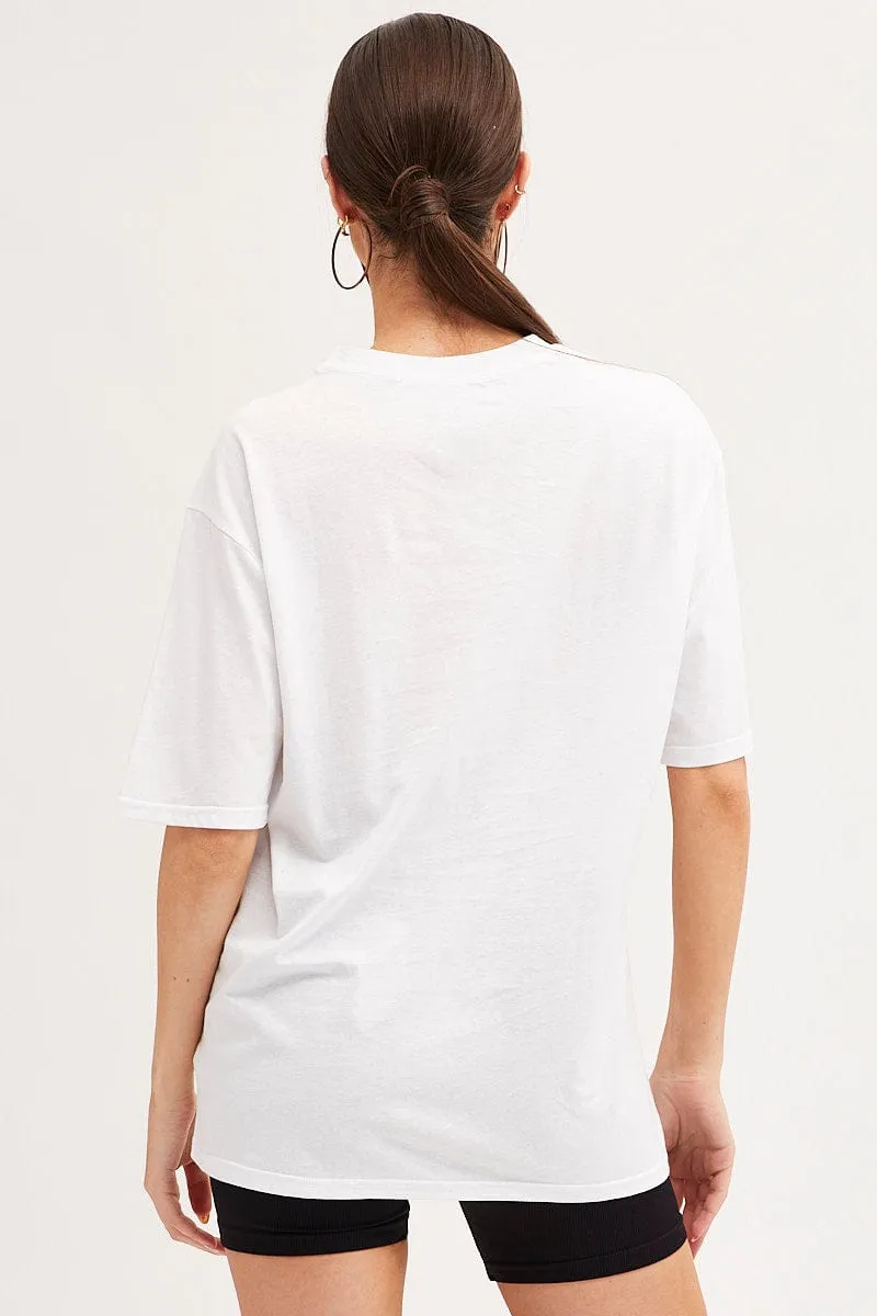 White Graphic T-Shirt Crew Neck Short Sleeve Low Impact Processing Summer Style