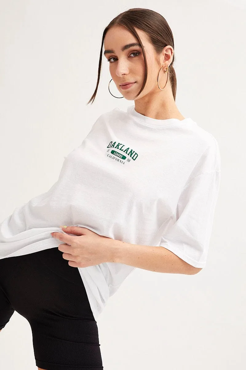White Graphic T-Shirt Crew Neck Short Sleeve Holiday Trend Long Lasting Color