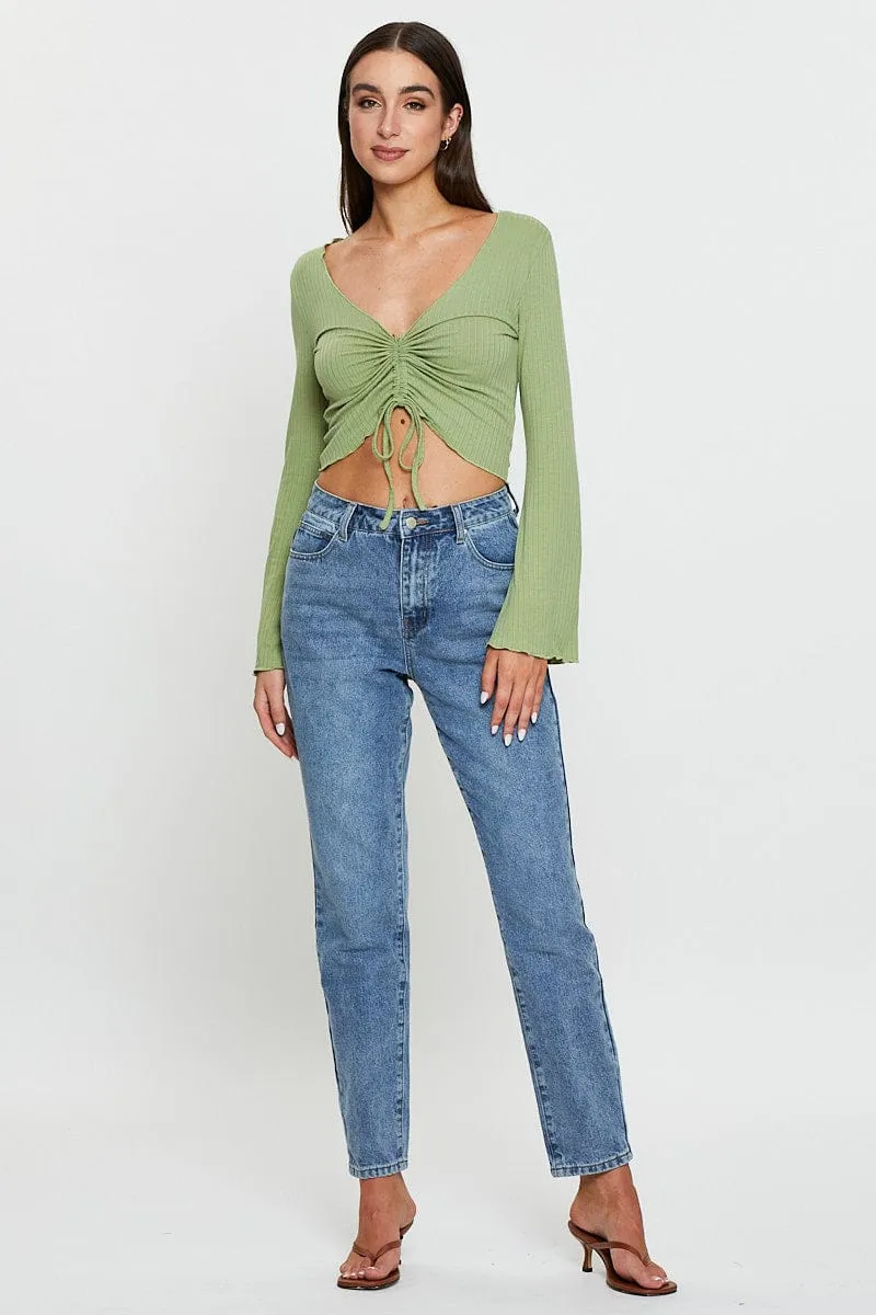 Speed Soul Layer Light Green Crop Top Long Sleeve