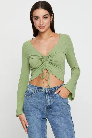 Green Crop Top Long Sleeve AntiFadeTechnology