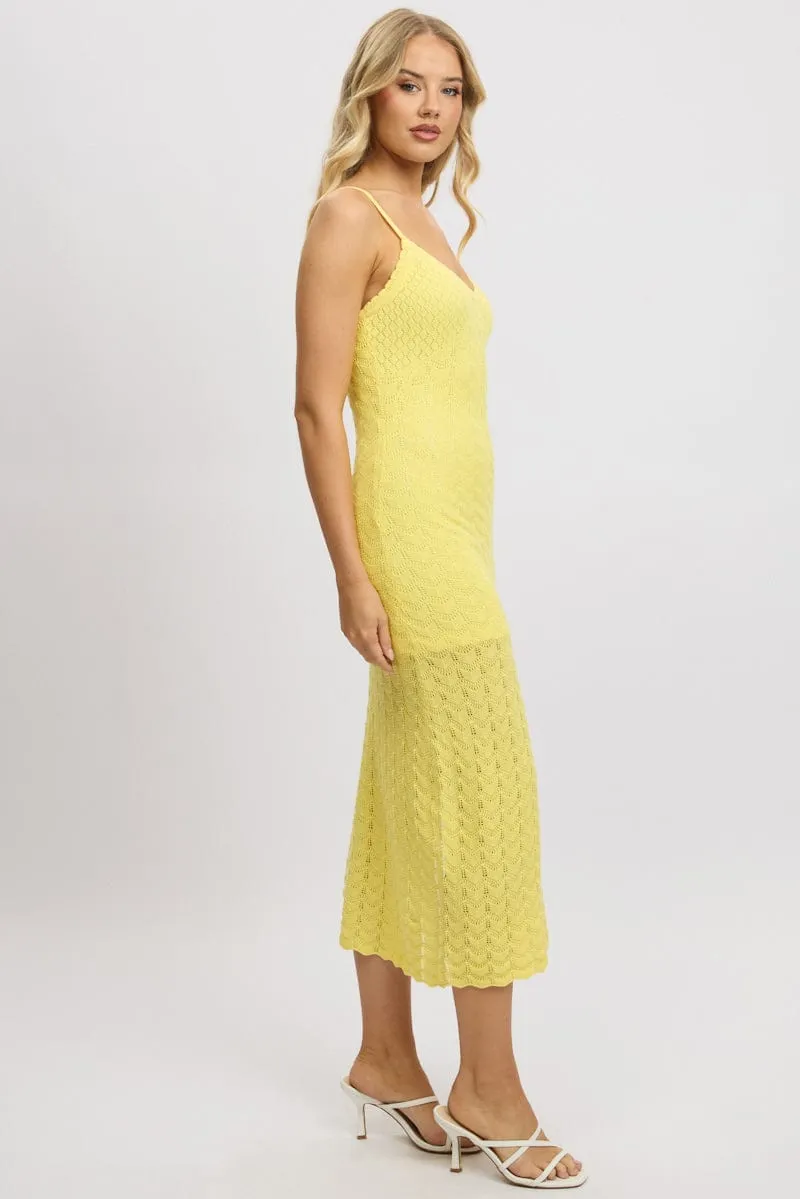 Yellow Knit Dress Singlet Midi Sprint Fit Stage Feel