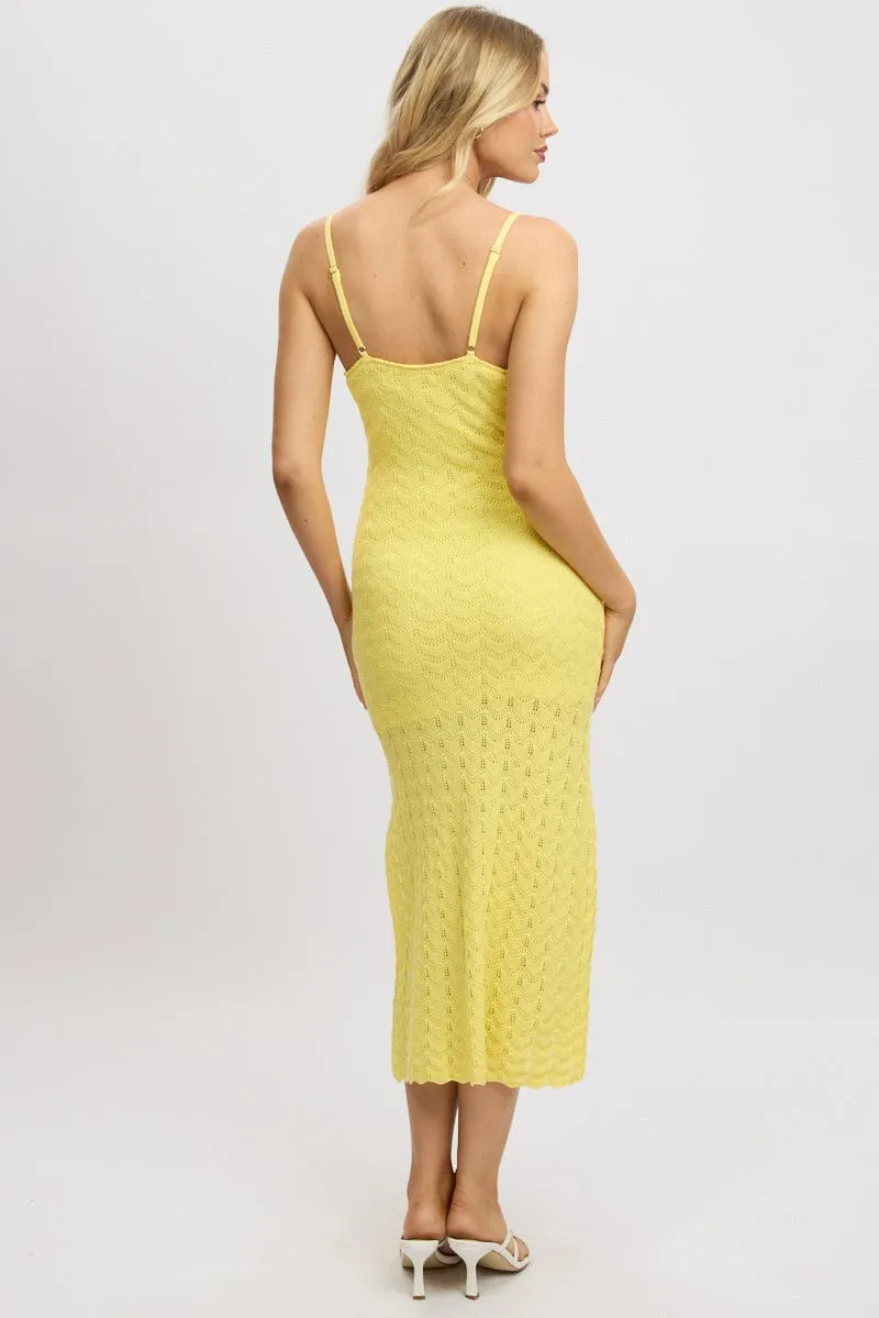 Yellow Knit Dress Singlet Midi Bright Color NonChafe