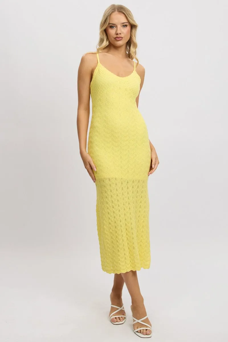 Seamless Sleeve Construction Comfortable clothing Yellow Knit Dress Singlet Midi