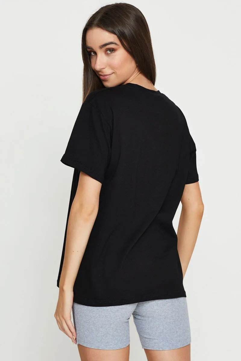 Black Graphic T Shirt Short Sleeve Trendy Hat Winter Layer