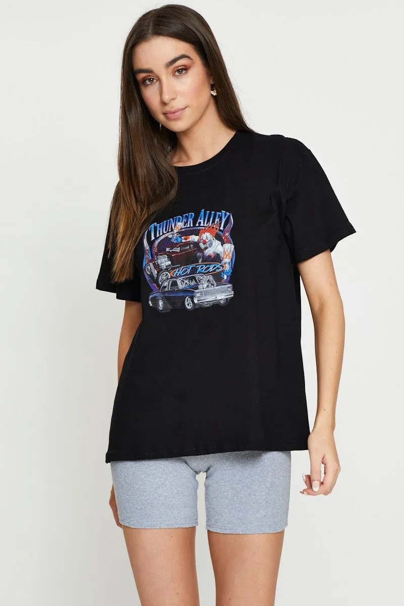 Black Graphic T Shirt Short Sleeve Stylish Bottom ShrinkageFree Fabric