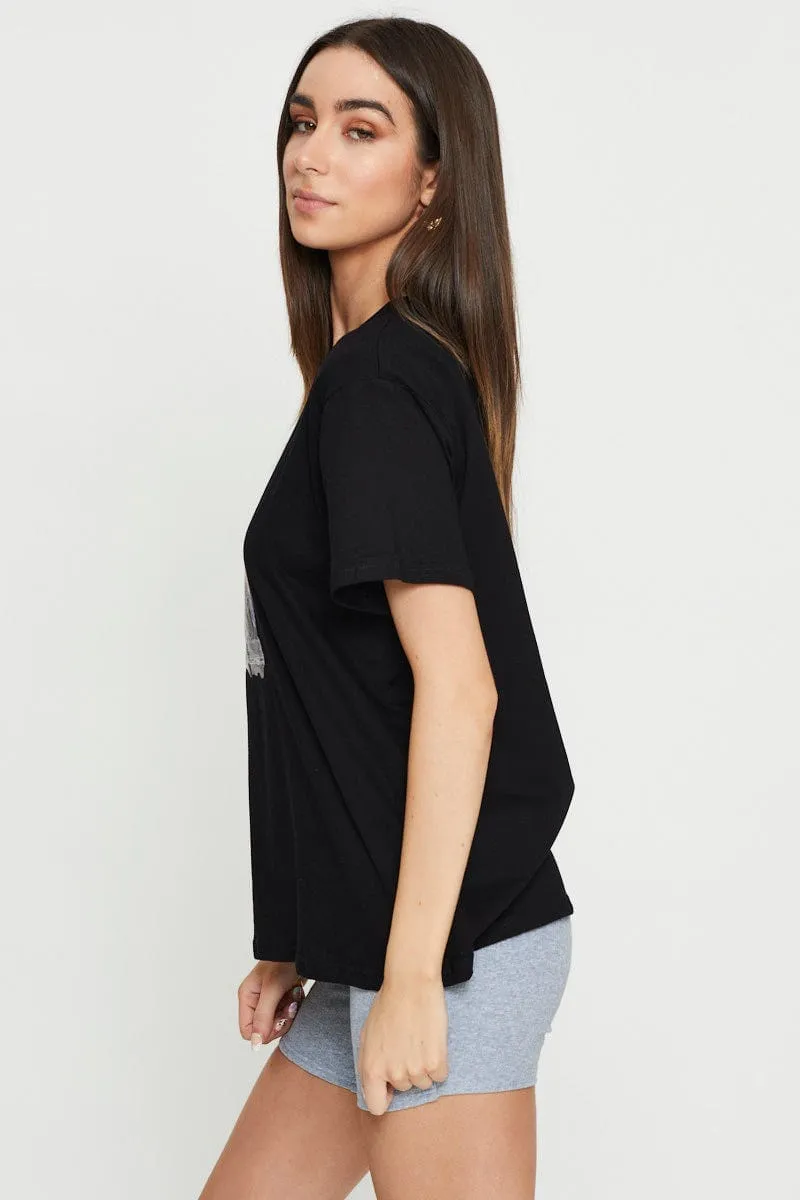 Black Graphic T Shirt Short Sleeve EasyCareMaterial Timeless Blazer