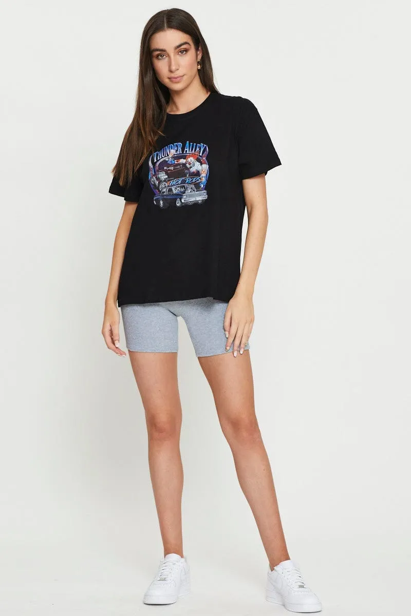 Black Graphic T Shirt Short Sleeve Cozy Fashion Sport Glow
