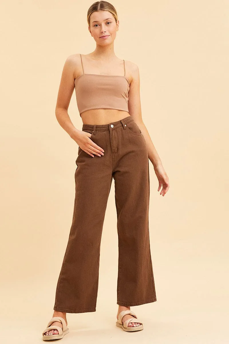 Brown Bandeau Singlet Rib Top Lightweight Material Stylish Scarf