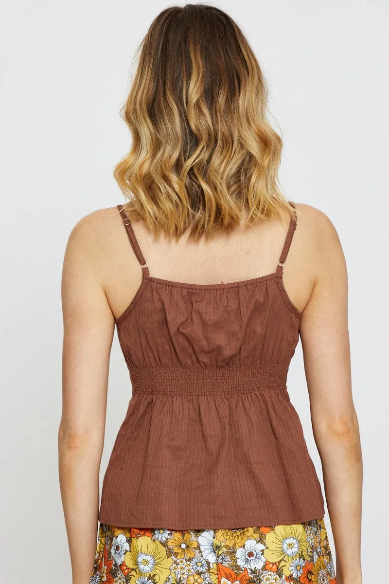 Brown Singlet Top Sleeveless V-Neck Beach Ease