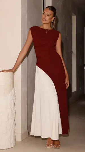 elegant design Charlotte Contrast Midi Dress - Wine/White