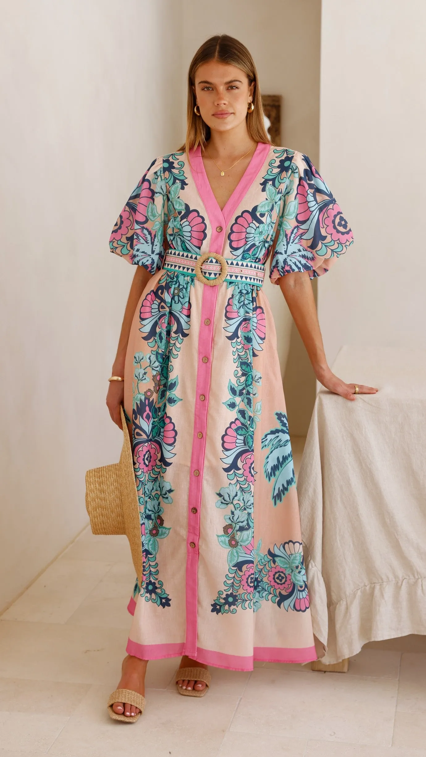 Sapphire Shine Clear Day Dali Maxi Dress - Island Bloom Pink