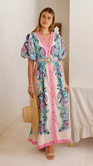 The maxi length of this dress provides full coverage while still maintaining a lightweight feel Coral Bay Dali Maxi Dress - Island Bloom Pink