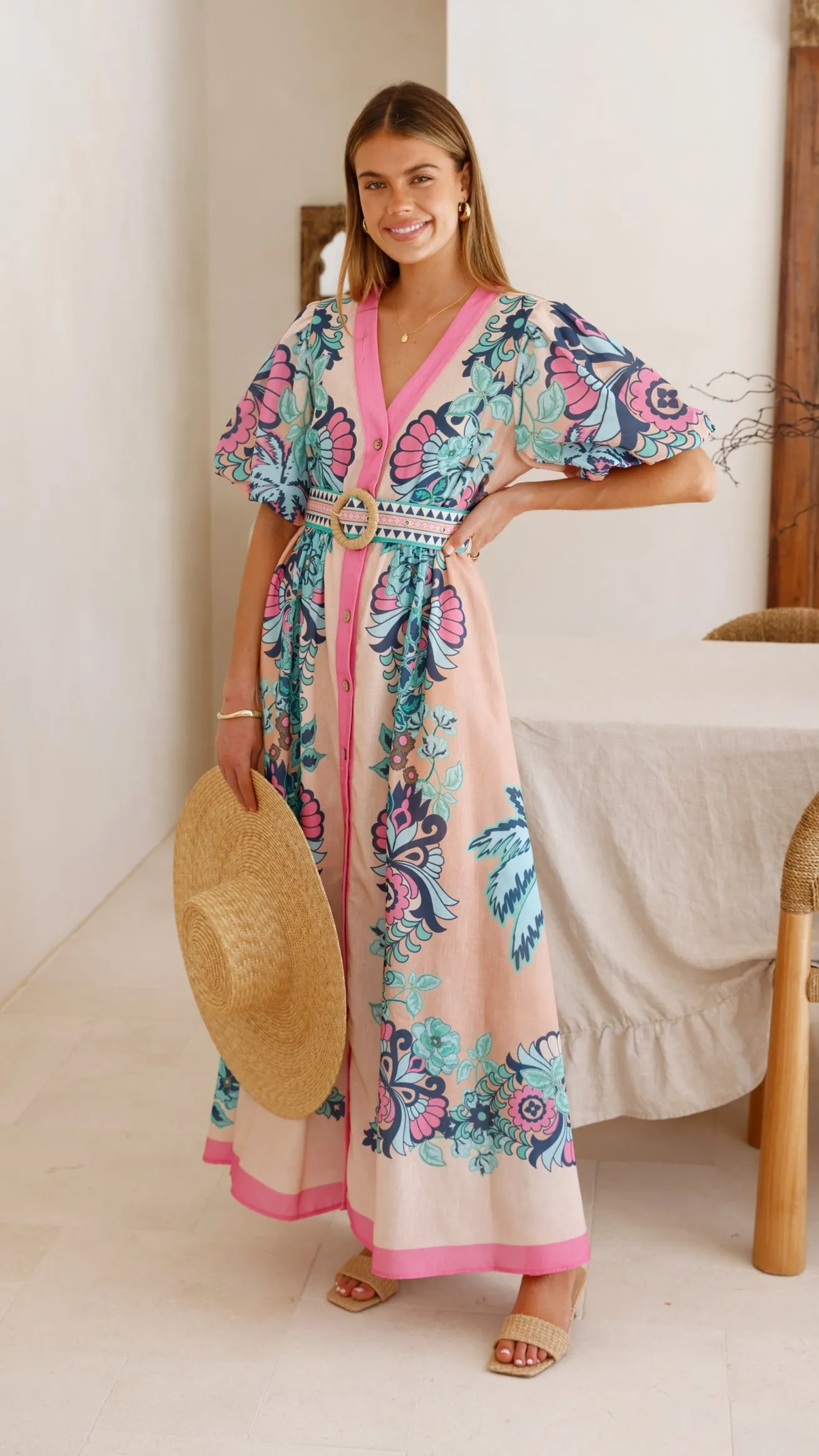 Feather Glow Designed with simplicity and sophistication in mind this dress is perfect for any occasion Dali Maxi Dress - Island Bloom Pink