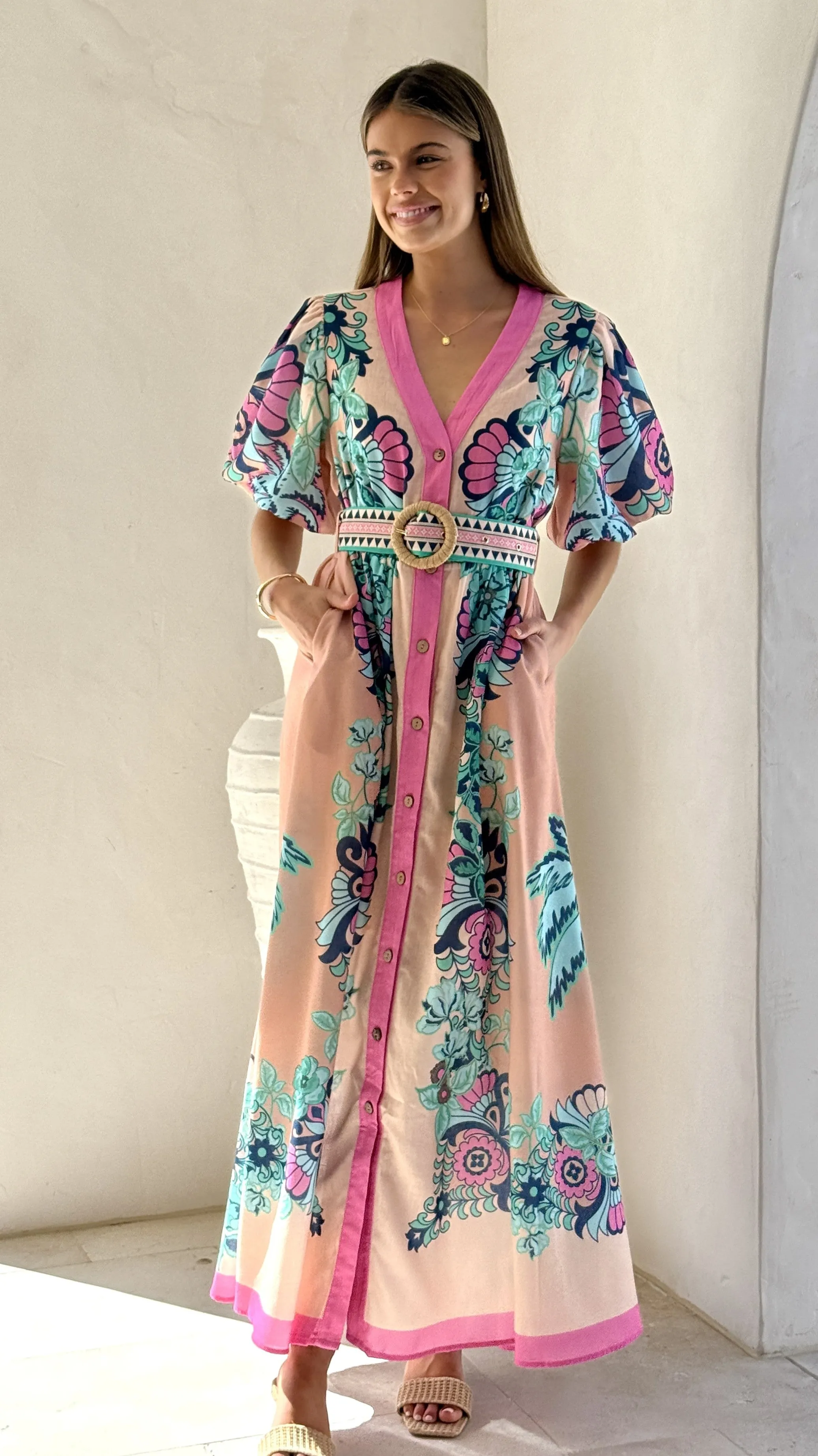 Dali Maxi Dress - Island Bloom Pink Relaxed fit summer gown