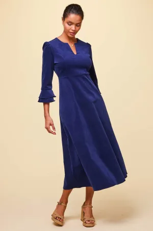 Jocelyn V-Neck 3/4 Sleeve Stretch Corduroy Dress | Atlantic Blue Sophisticated Touch Classic Design