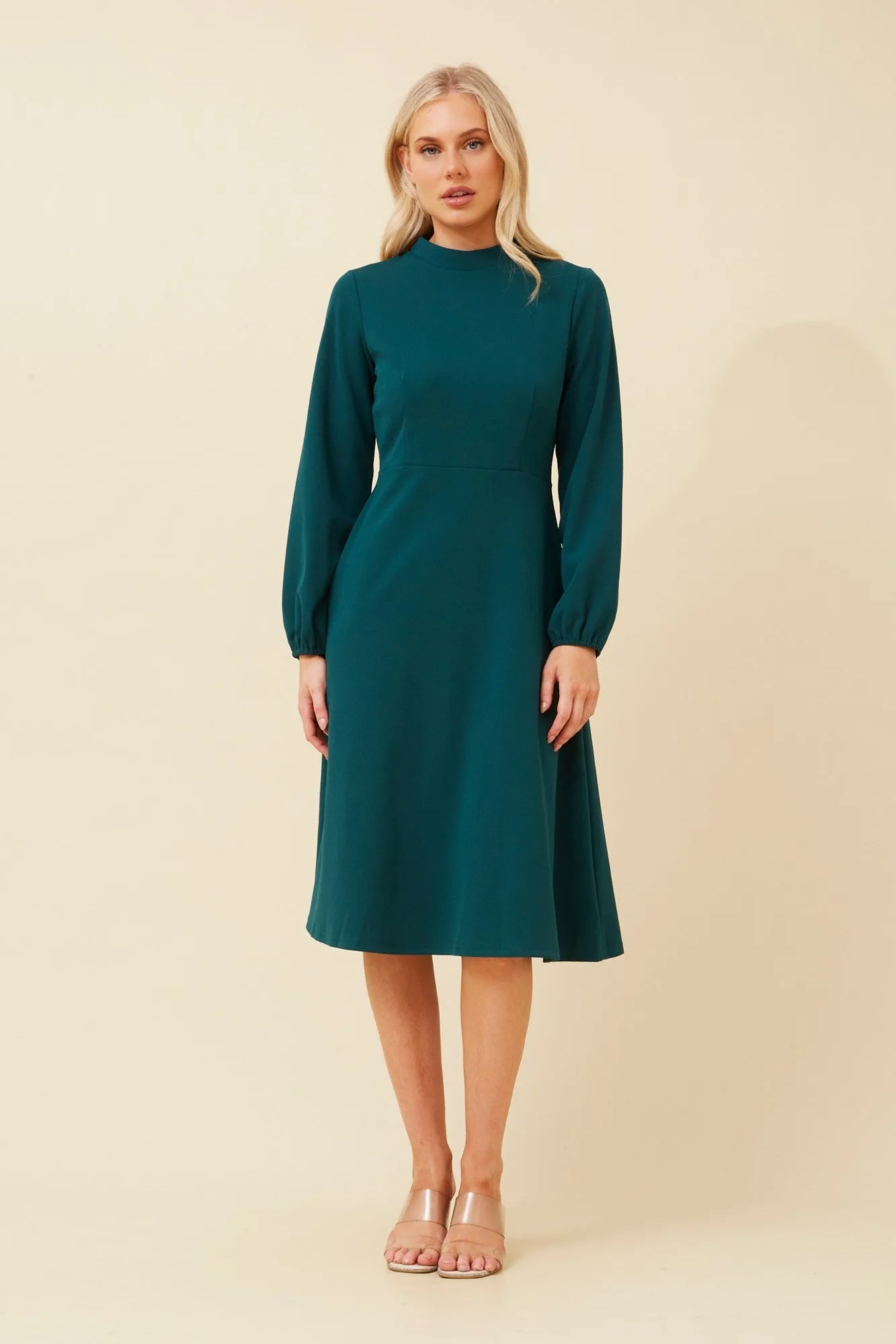 JOVIENNE SOLID MIDI DRESS Relaxed fit for outings Sleek And Stylish