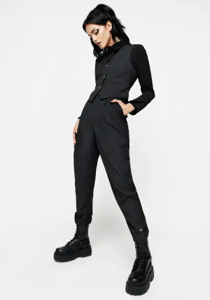 Nevermore Pinstripe Tailored Trousers Rayon drape Contoured Panel Design