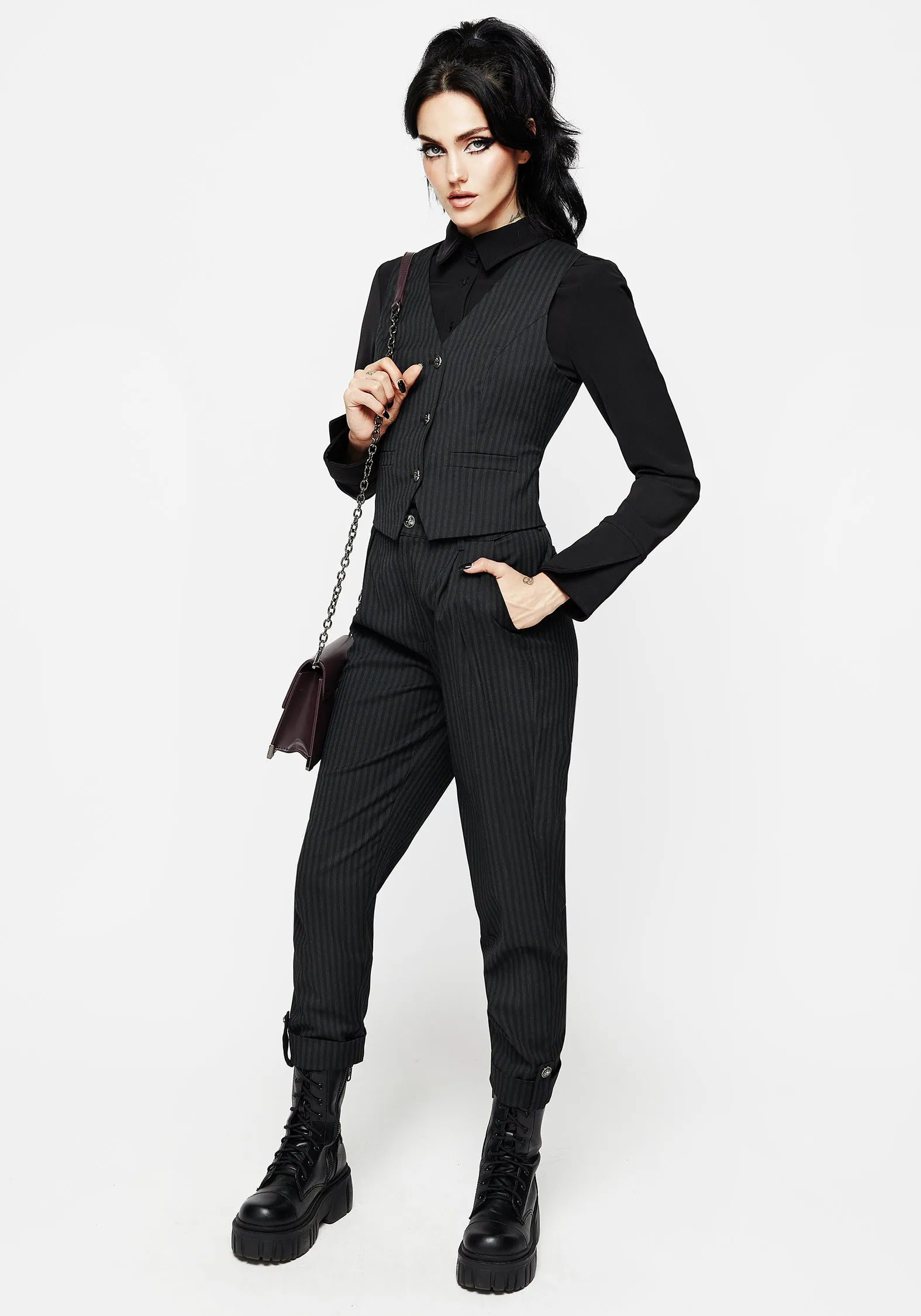 Classic Look Fashion Stretch Nevermore Pinstripe Tailored Trousers