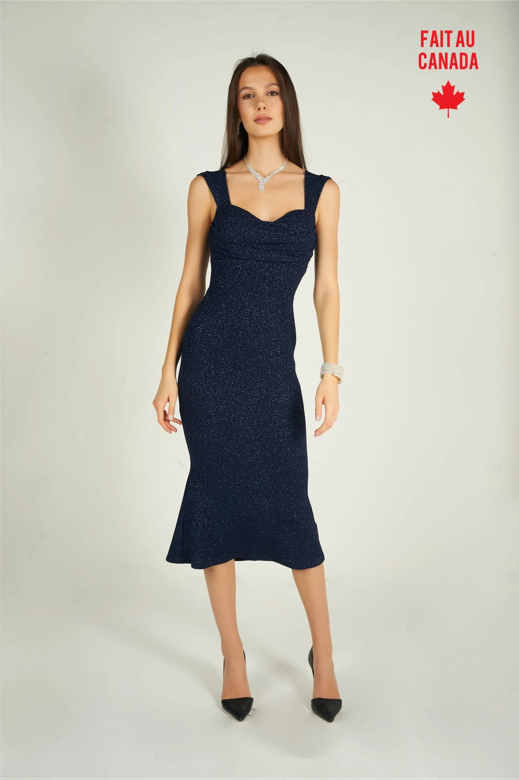 Modern Style Robe midi brillante - IZAR - (R-B14) - VENTE FINALE