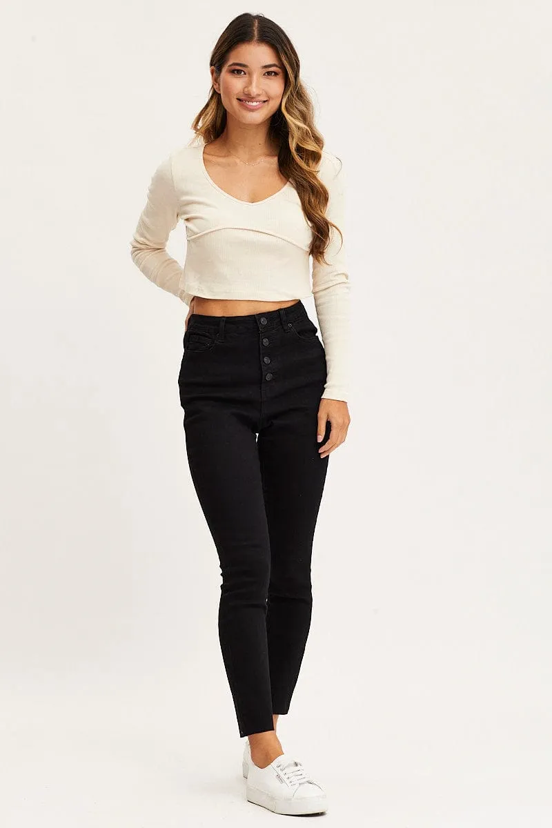White Top Long Sleeve Round Neck Comfortable Shoes