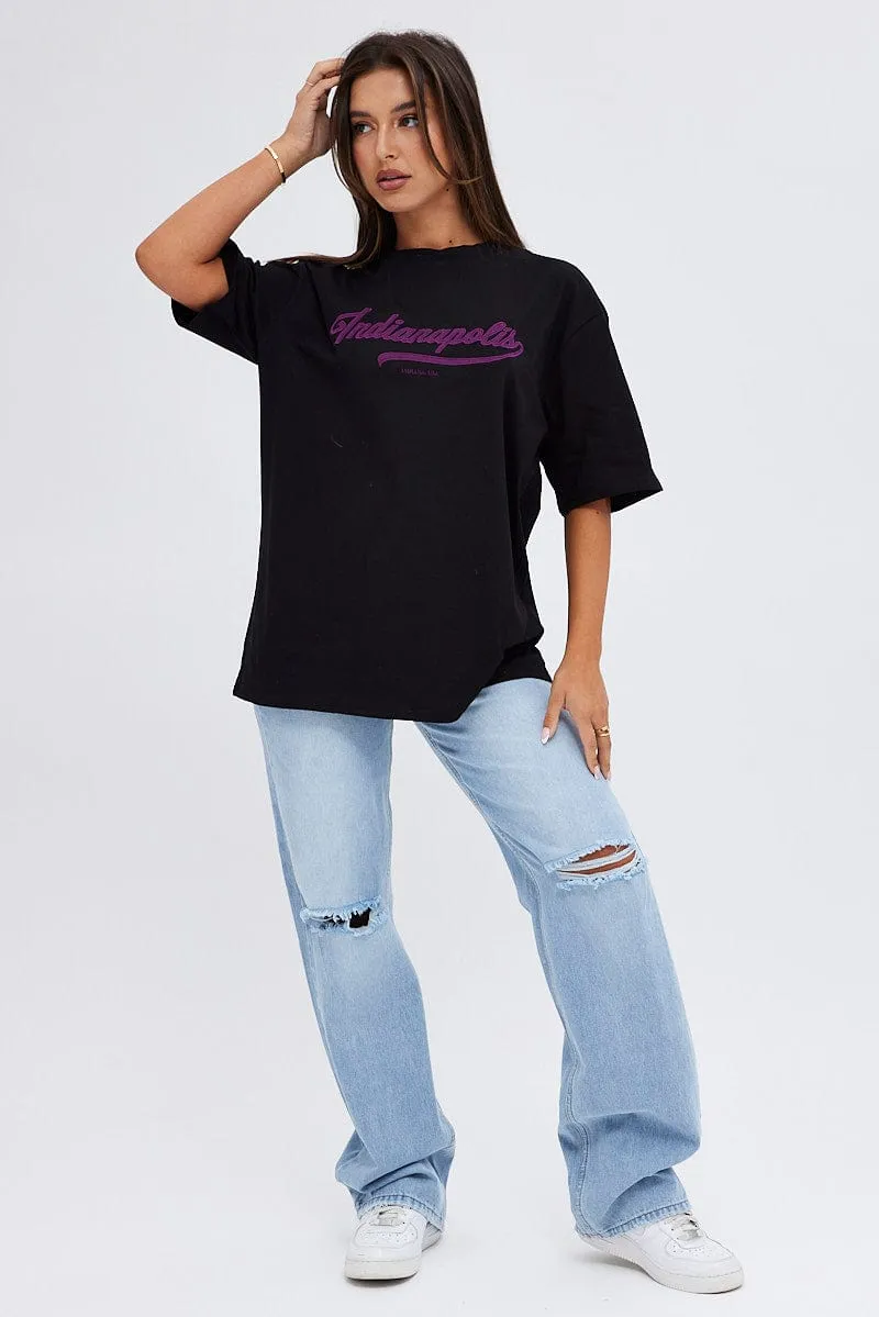 Black T-Shirt Short Sleeve Crew Neck Indianapolis Oversized Silhouette Moisture Management