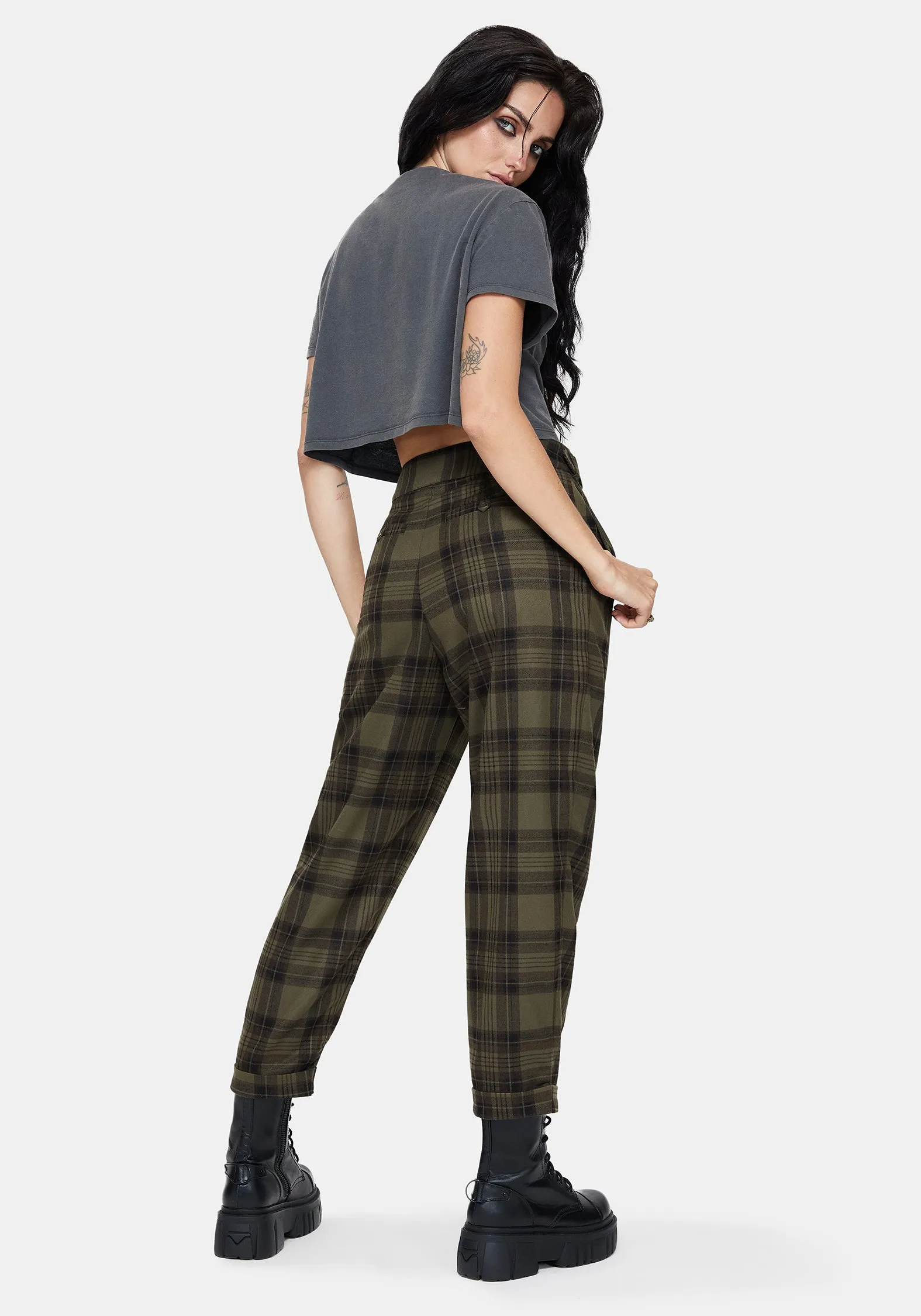On The Go Dali Buckle Detail Check Balloon Trousers