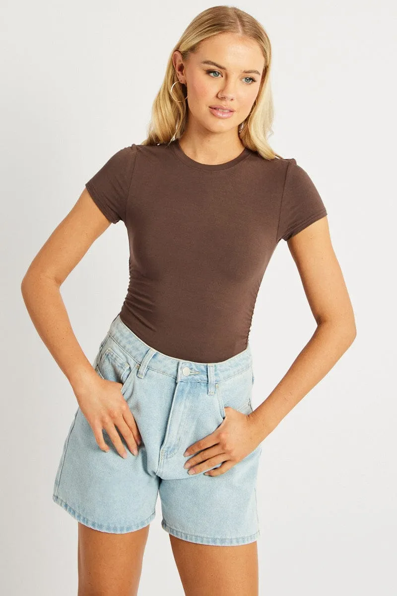 Cozy Design Brown T Shirt Short Sleeve Crew Neck Modal