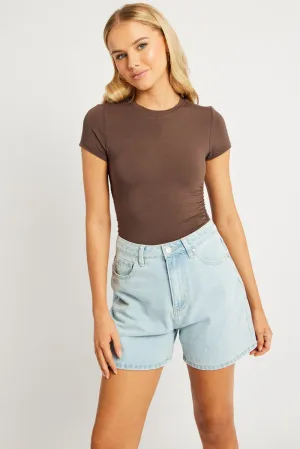 Winter Layer FrictionResistantEdges Brown T Shirt Short Sleeve Crew Neck Modal