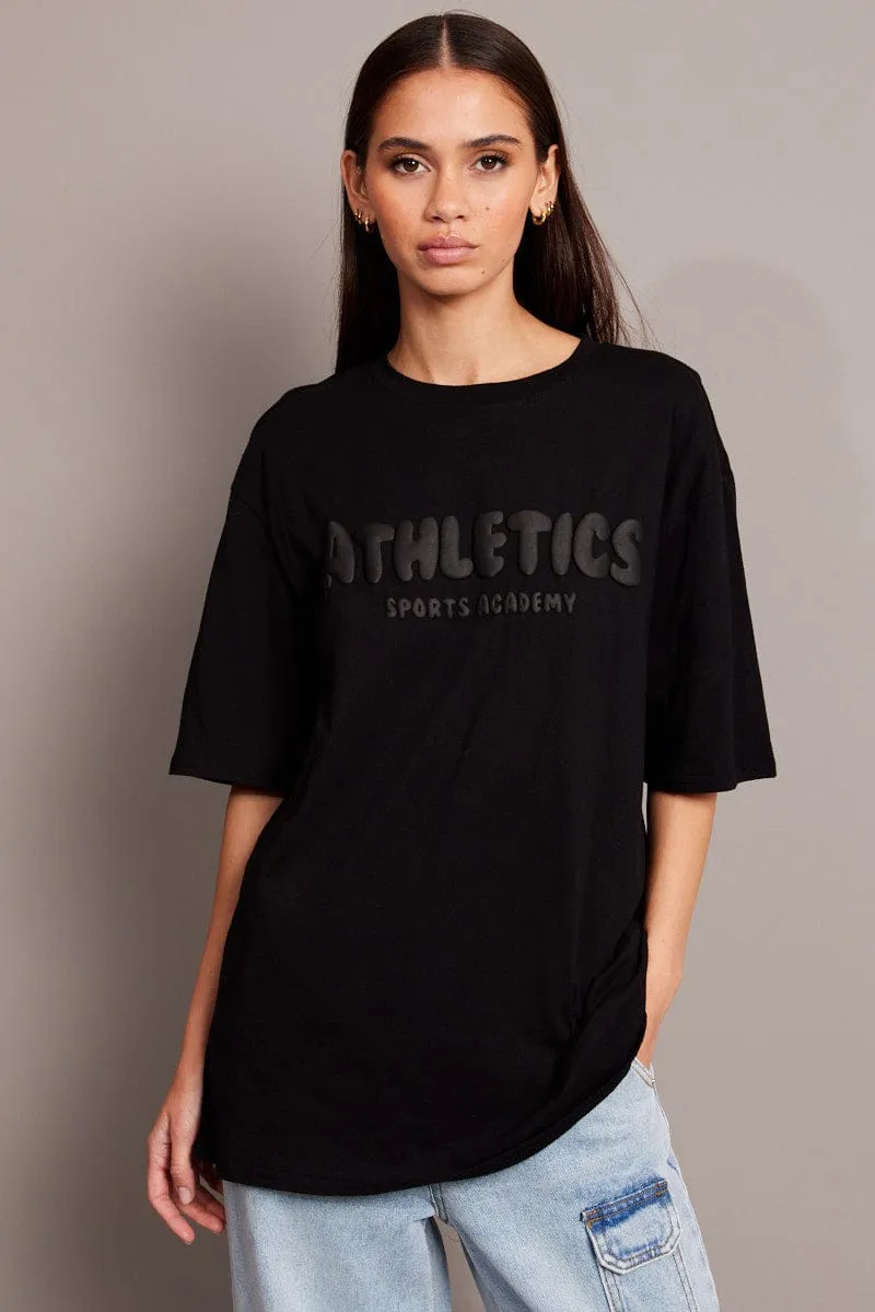 Stylish Hat Black Graphic Tee Short Sleeve
