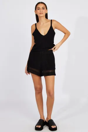Black Relaxed Shorts High Waist Adjustable drawstring