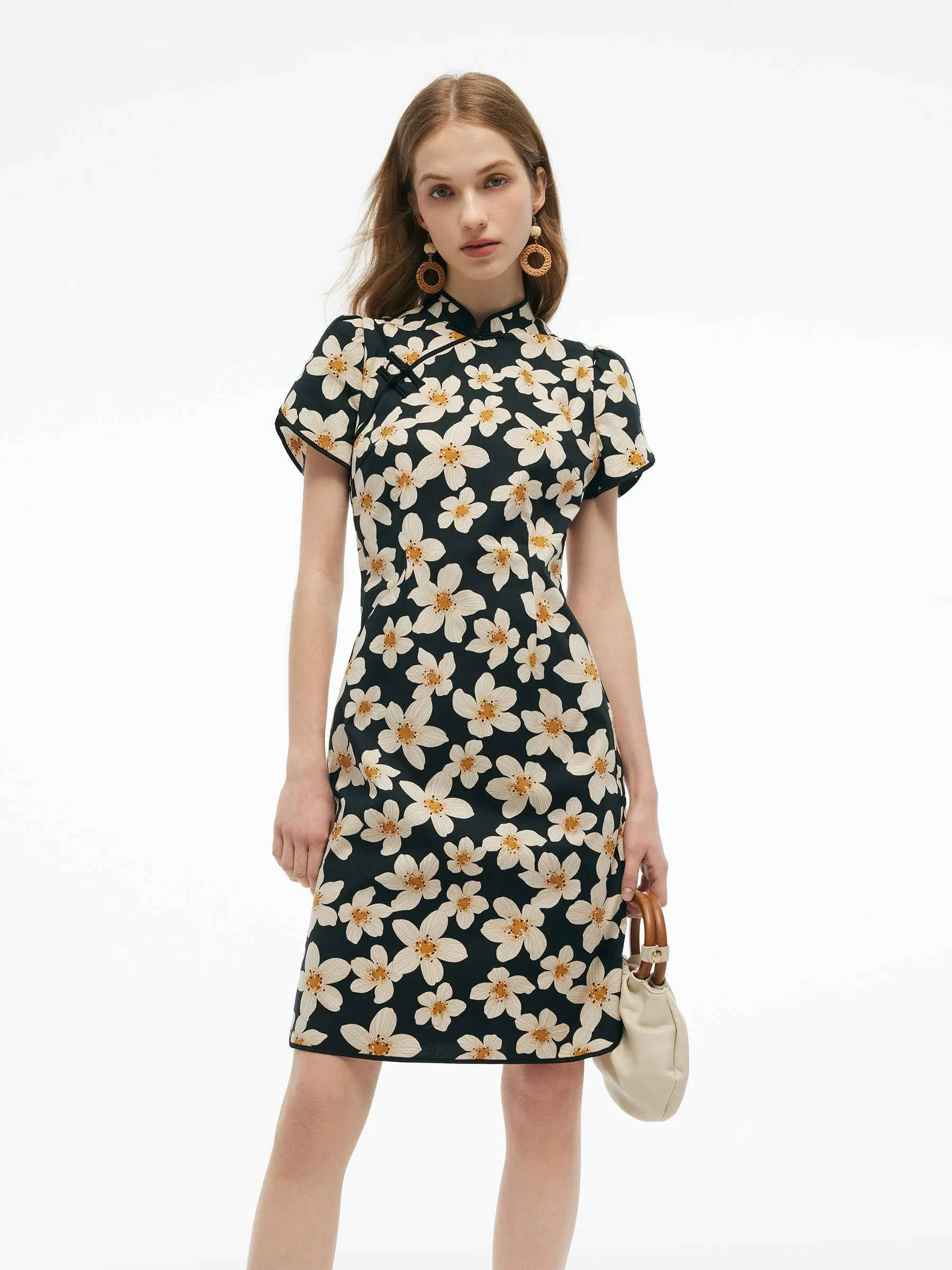 Playful evening dress Cotton Floral Print Women Qipao Mini Dress