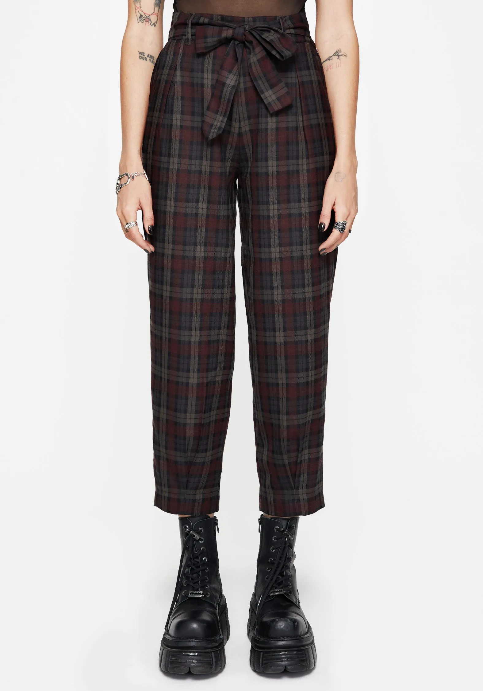 Kalma Check Tie Belt Tapered Trouser Comfortable Waistband Air Comfort