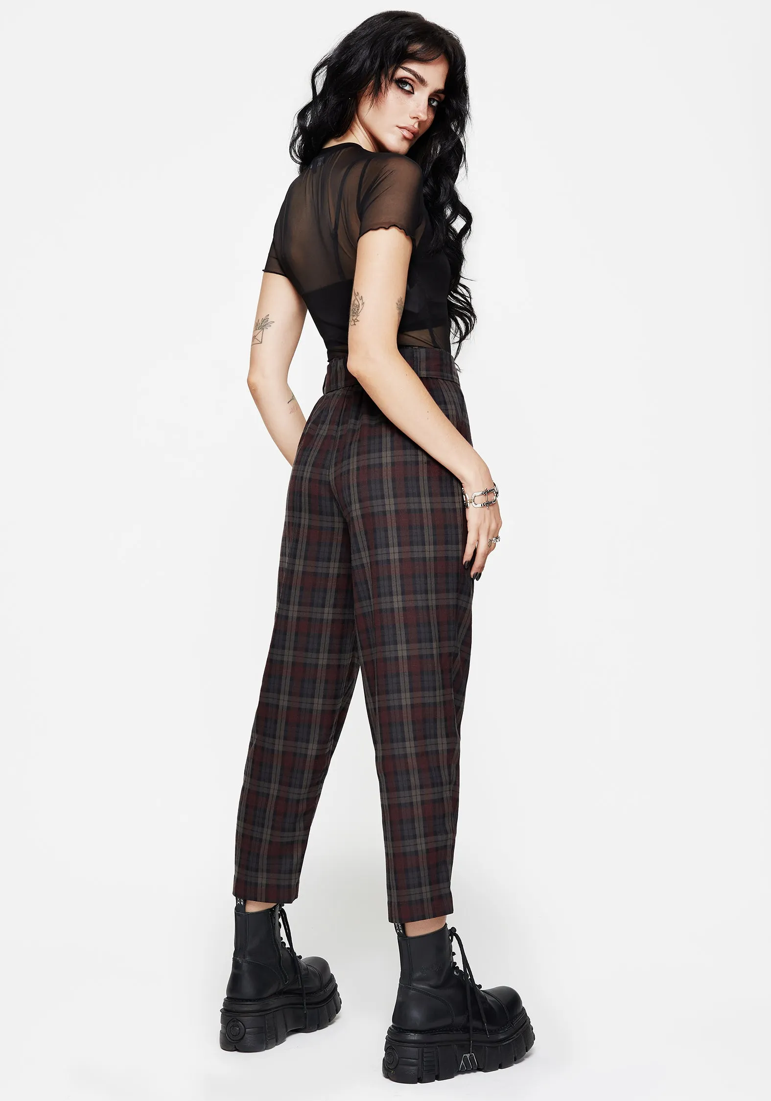 Anti Static Finish Kalma Check Tie Belt Tapered Trouser