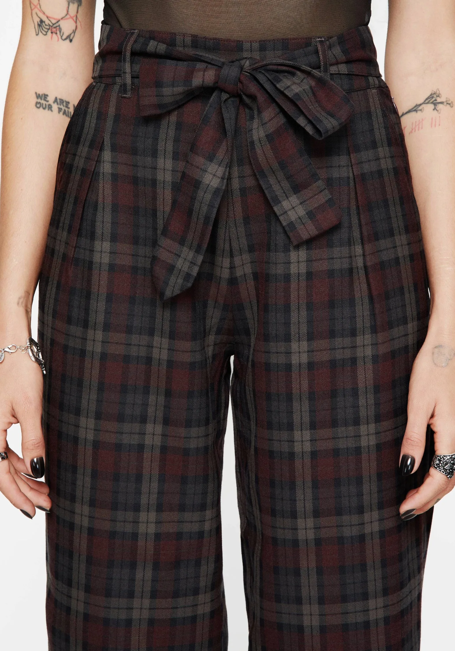Cotton comfort Kalma Check Tie Belt Tapered Trouser