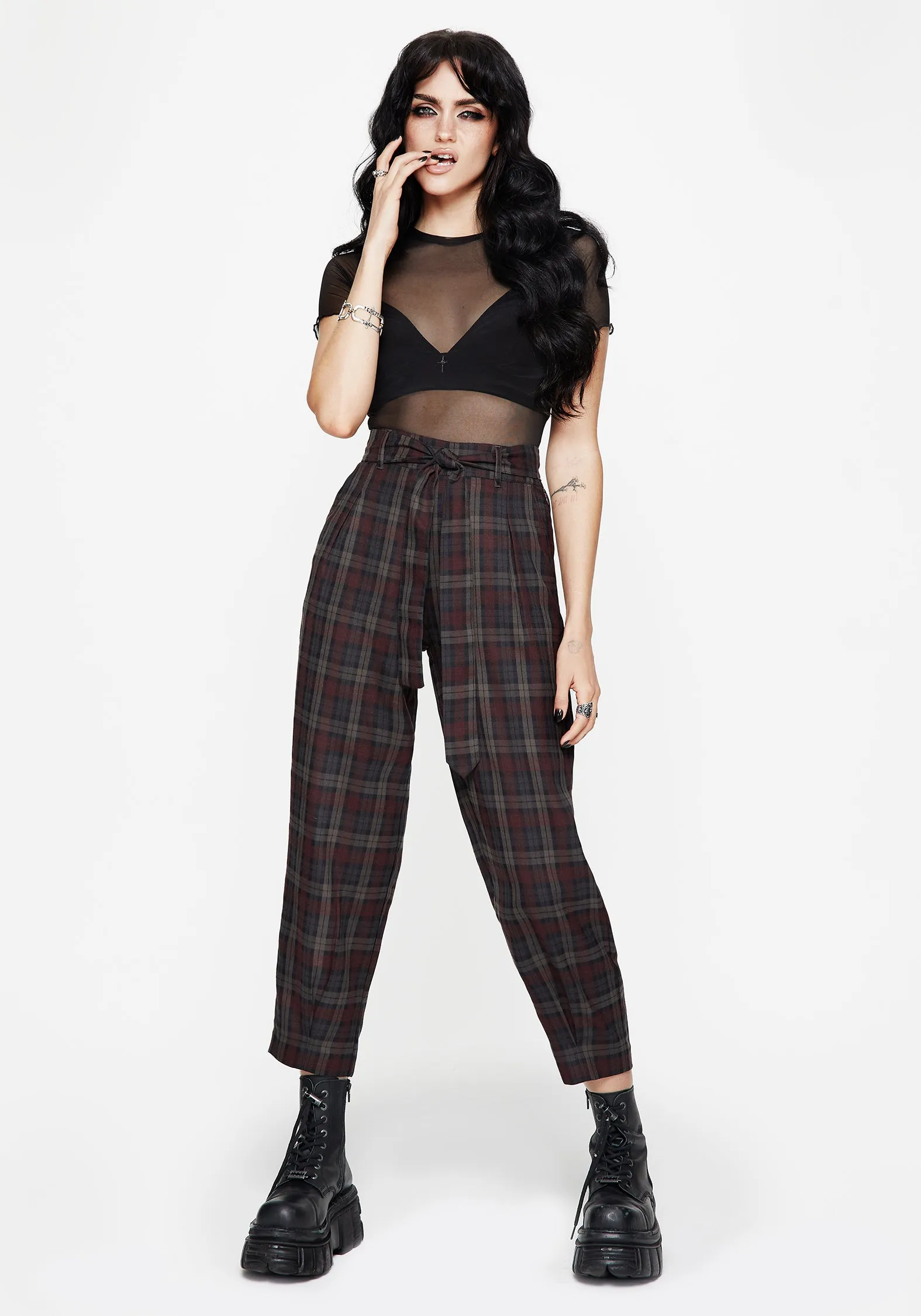 Classic Design All Use Kalma Check Tie Belt Tapered Trouser