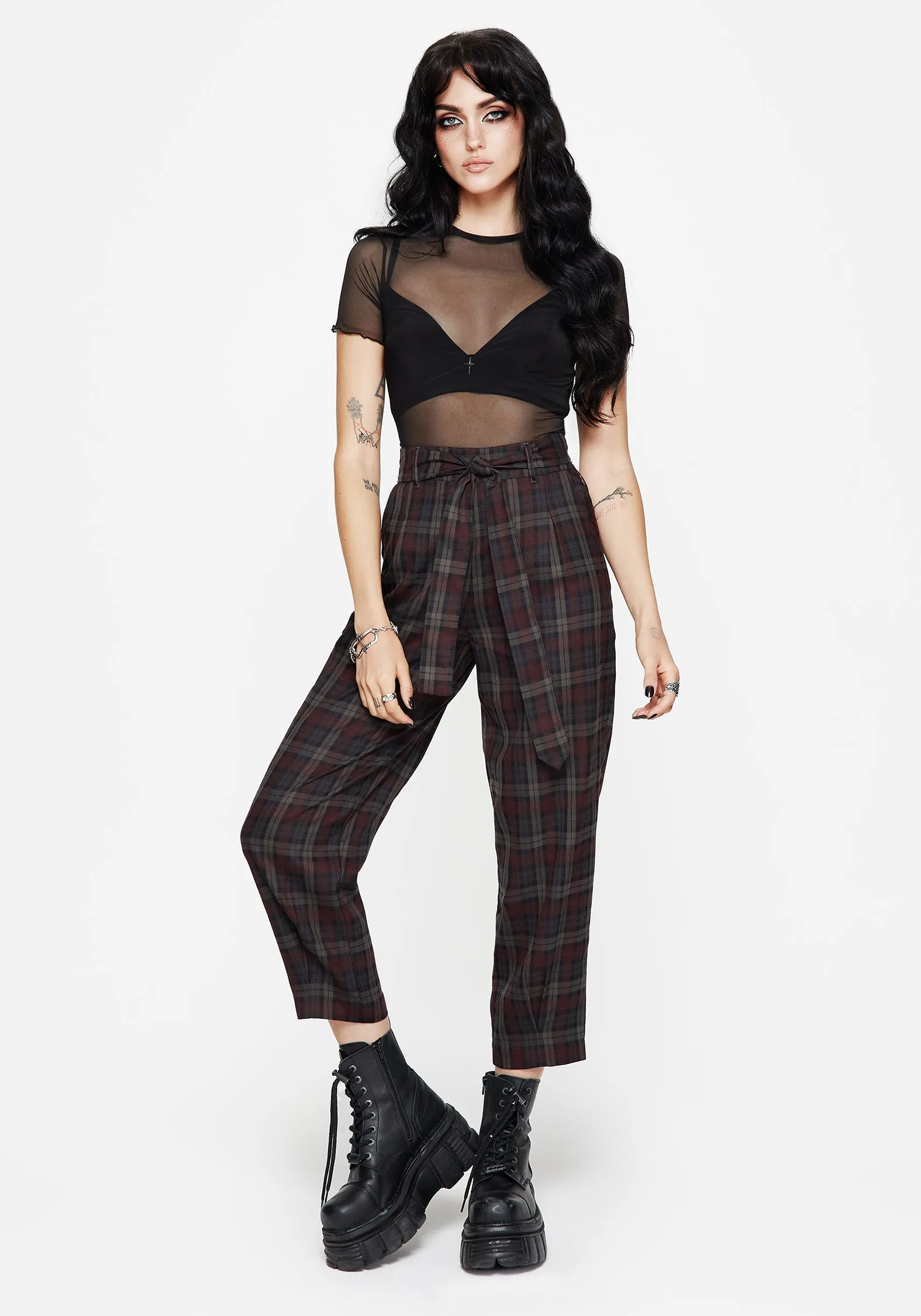 Kalma Check Tie Belt Tapered Trouser Freedom Motion