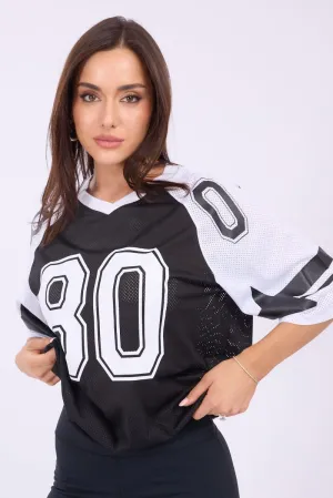 Black Sport Tee Short Sleeve Active Wearable Smooth Jersey Texture