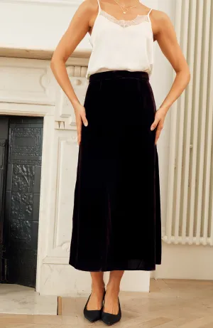 Velvet Midi Skirt | Aubergine Weekend Fashion Crisscross Back